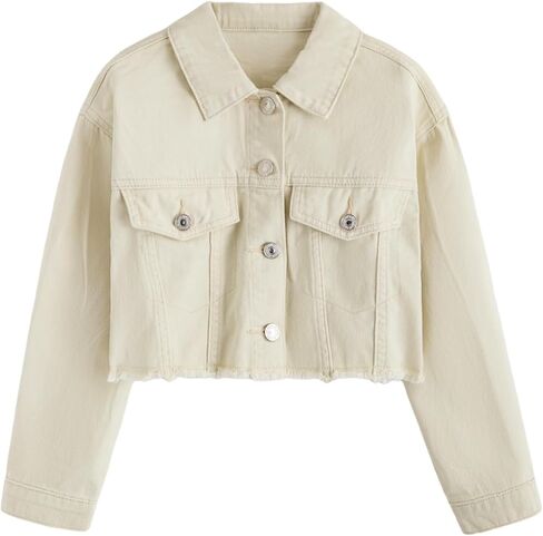 Verdusa Girl's Raw Hem Long Sleeve Single Breasted Crop Denim Jacket Outerwear in Kuwait
