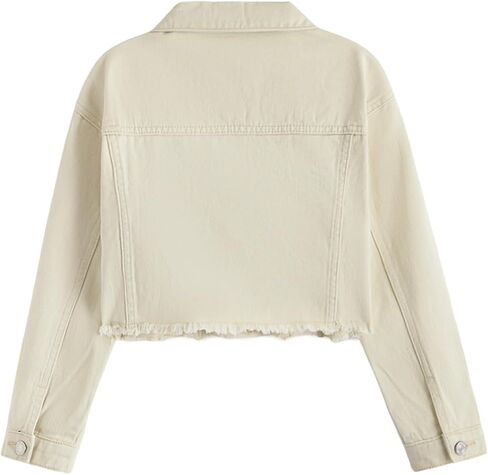 Verdusa Girl's Raw Hem Long Sleeve Single Breasted Crop Denim Jacket Outerwear in Kuwait