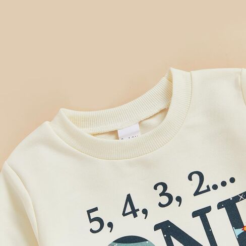 Baby Boy First Birthday Outfit Letters Printed Long Sleeve Crewneck Sweatshirt Tops Pants Cute Cake Smash Outfit in Saudi Arabia