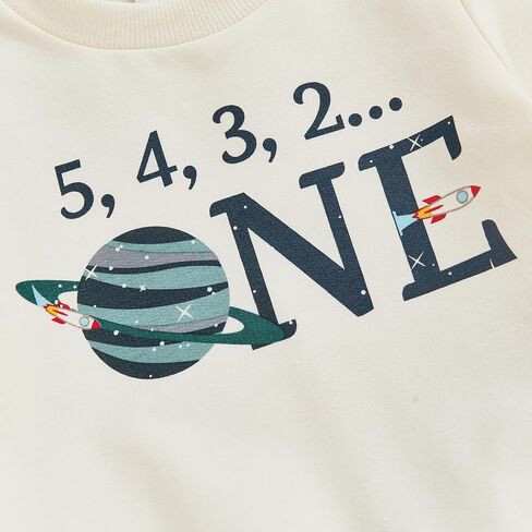 Baby Boy First Birthday Outfit Letters Printed Long Sleeve Crewneck Sweatshirt Tops Pants Cute Cake Smash Outfit in Saudi Arabia