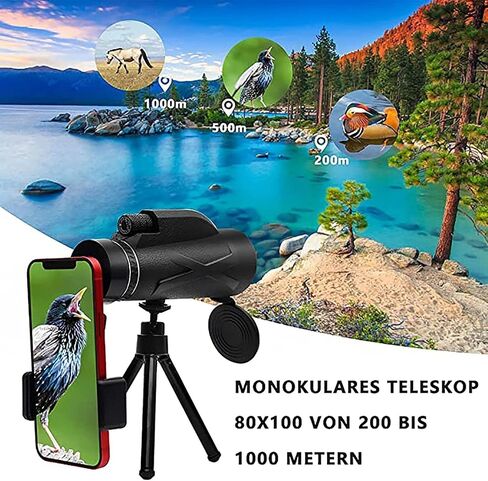 80x100 High Monocular Telescope Shockproof with Smartphone Holder Tripod Waterproof for Bird Watching Camping Hiking Concert Ball Game Monocular Children in Saudi Arabia