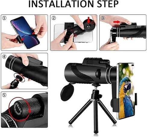 Monocular Telescope 12x50 HD with Smartphone Holder and Tripod for Adults Children Bird Watching Waterproof Monocular Clear FMC for Camping Trave in Saudi Arabia