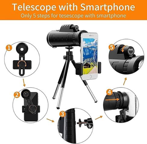 Monocular Telescope 40x60 High Power HD Monocular Dual with Smartphone Tripod for Bird Watching Camping Travel in Saudi Arabia