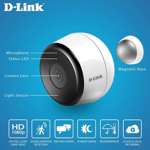 D-Link Outdoor Security Camera Wireless ، نظام مراقبة Night Light Vision Home في HD Full HD (DCS-8600LH/LT-US) أبيض (متجدد) in Kuwait