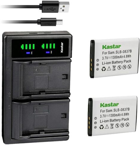 Kastar 2-Pack SLB-0837B Battery and LTD2 USB Charger Replacement for Samsung SLB-0837B SLB-0837(B) Battery, Samsung Digimax NV8, Digimax NV10, Digimax NV15, Digimax NV20, Digimax SL201 Camera in Saudi Arabia