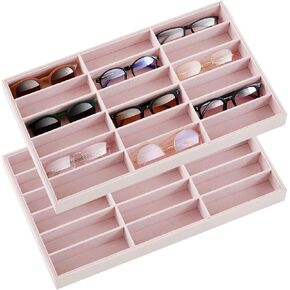 Amylove 2 Pcs Sunglass Organizer Trays Glasses Stackable Jewelry Trays Sunglass Organizer Display Box (18 Grids,Black) in Saudi Arabia