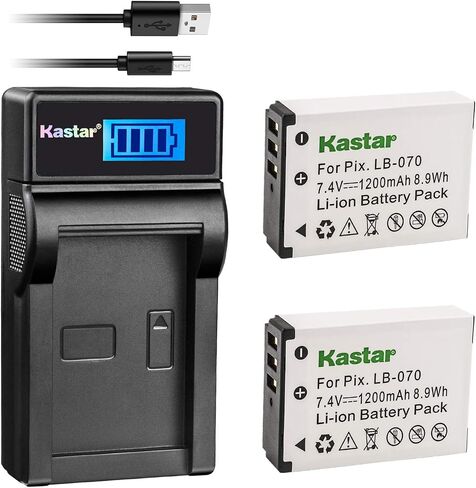 Kastar 2-Pack Battery + LCD USB Charger for LB-070 LB070 Battery and AZ651, AZ651 AZ652 Astro, AZ901, S1, S-1, MN67Z Camera in Saudi Arabia