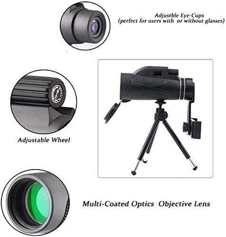 التلسكوب أحادي العين لـ HD Monocular مع حامل الهاتف و Tripod 80x100 BAK4 مقاوم للماء Low Light Vision Telescope لمشاهدة الطيور. in Saudi Arabia