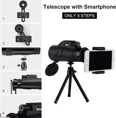 Portable 12x40 HD Monocular Telescope Mobile Phone Camera Telescope with Tripod for Adult Bird Watching Outdoor Hunting Travel Sightseeing Monocular Telescope in Saudi Arabia