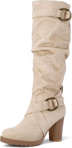 mysoft Women's Knee High Boots Fashion Chunky Block Heel Warm Winter Boots with Side Zippers in Kuwait