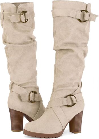 mysoft Women's Knee High Boots Fashion Chunky Block Heel Warm Winter Boots with Side Zippers in Kuwait