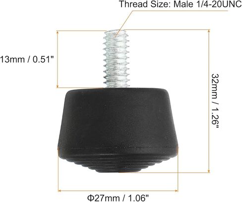 Universal 1/4" x 1.3" Rubber Tripod Feet, Anti-Slip Tripod Replacement Parts for Camera Tripods Monopod, Black in Saudi Arabia