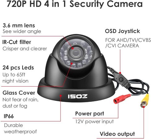 Zosi 720p HD 1280TVL 1.0MP HI-RERNESSSOUTION 4 في 1 TVI/CVI/AHD/CVBS CCTV Camera Security System/Night Dise for HD-TVI ، AHD ، CVI ، و CVBS/960H نظم DVR التناظرية (أسود) in Kuwait