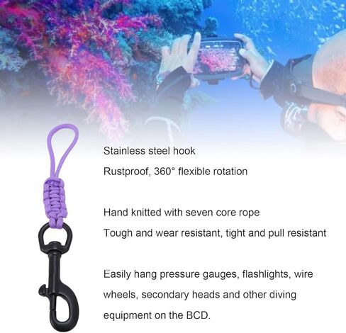 Scuba Diving Lanyard, Hand Woven Anti Lost Lanyard Stainless Steel Hook Portable Diving Gear for Cameras and Dive Lights in Saudi Arabia