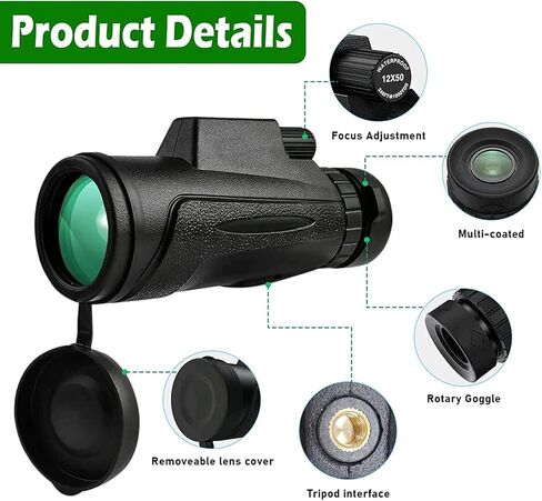 12X50 HD Small Portable Telescope for Adults. High Power Waterproof Small Portable Telescope Telescope. with Smartphone Adapter&Tripod for Wildlife Bird Wa in Saudi Arabia