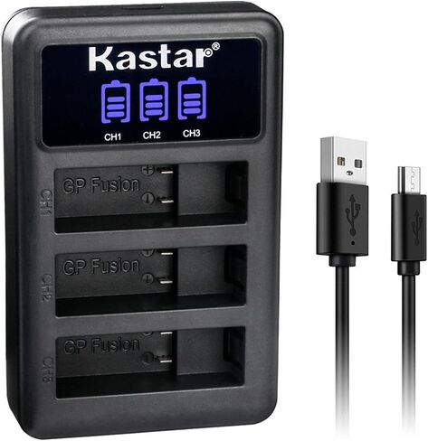 Kastar LCD Triple USB Battery Charger Compatible with GoPro Camera ASBBA-001 Fusion Battery, GoPro ASBBA-001 Battery, Gopro Fusion 360-Degree Action Camera, Gopro Fusion VR 360 Camera in Saudi Arabia