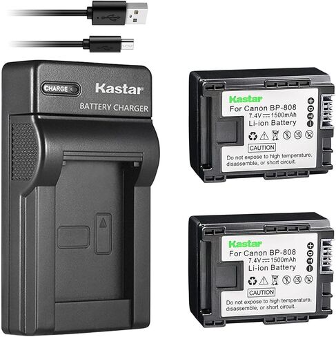 Kastar Battery (x2) وشاحن USB Slim لـ Canon BP-808 BP808 و Vixia HF G10 G20 M30 M31 M32 M40 M41 M300 M400 S10 S11 S20 S21 S30 S100 S200 HF10 HF10 HF21 HF100 HF200 in Saudi Arabia