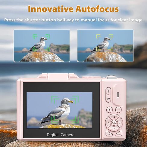 كاميرا رقمية 64 ميجابكسل للتصوير الفوتوغرافي ، الكاميرا المدونة مع التركيز التلقائي ， 3 '' 180 ° كاميرا شاشة الوجه مع 18x Zoom & Flash ， 2 بطاريات ， 32 جيجابايت بطاقة SD in Kuwait