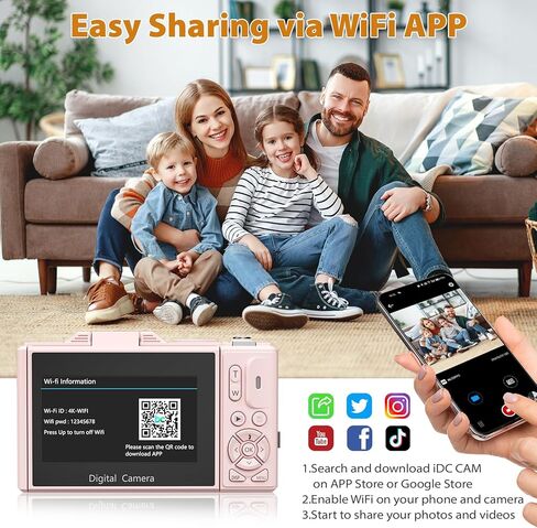 كاميرا رقمية 64 ميجابكسل للتصوير الفوتوغرافي ، الكاميرا المدونة مع التركيز التلقائي ， 3 '' 180 ° كاميرا شاشة الوجه مع 18x Zoom & Flash ， 2 بطاريات ， 32 جيجابايت بطاقة SD in Kuwait