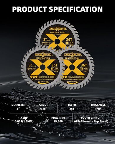 ANGELSWORD 3 Inch Circular Saw Blade, 7/16" Arbor 36T, for Framing, Fast Wood Cutting, 3 Pack, with 3/8" Bushing in Kuwait