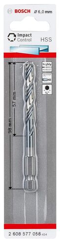 Bosch Professional Impact Control HSS Twist Drill Bit (for metal, 6 x 57 x 98 mm, accessories for impact drills) in Saudi Arabia