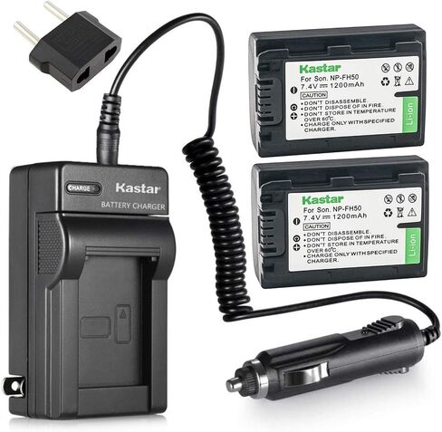 Kastar Battery (X2) و Travel Charger Kit لـ Sony NP-FH50 و NPFH50 و NP-FH30 و NP-FH40 و Sony Cybershot DSC-HX1 DSC-HX100V DSC-HX200V in Kuwait