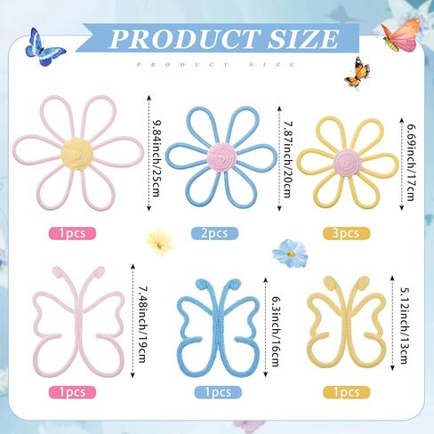 Wesiti 9 Pcs Boho Nursery Decor 3 Size Daisy Flower and Butterflies Woven Macrame Wall Hanging for Home Nursery Bedroom Dorm Wall Art (Bright Color) in Saudi Arabia