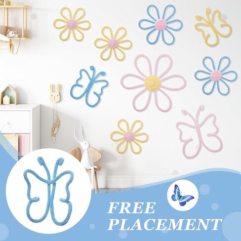 Wesiti 9 Pcs Boho Nursery Decor 3 Size Daisy Flower and Butterflies Woven Macrame Wall Hanging for Home Nursery Bedroom Dorm Wall Art (Bright Color) in Saudi Arabia