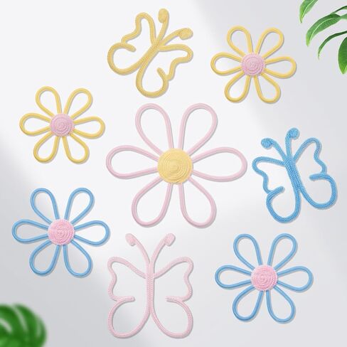Wesiti 9 Pcs Boho Nursery Decor 3 Size Daisy Flower and Butterflies Woven Macrame Wall Hanging for Home Nursery Bedroom Dorm Wall Art (Bright Color) in Saudi Arabia