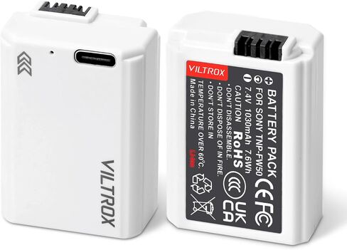 VILTROX 2 Pack NP-FW50 Battery 1030mAh with Type-C Fast Charging for Sony ZV-E10, Alpha 7, A7, A7II, A7RII, A7SII, A7S, A7S2, A7R, A7R2, A5000, A6000, A6500, A6400 (Compatible with Original) in Saudi Arabia