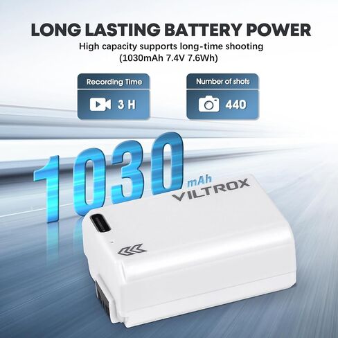VILTROX 2 Pack NP-FW50 Battery 1030mAh with Type-C Fast Charging for Sony ZV-E10, Alpha 7, A7, A7II, A7RII, A7SII, A7S, A7S2, A7R, A7R2, A5000, A6000, A6500, A6400 (Compatible with Original) in Saudi Arabia