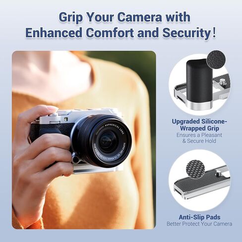 JJC Metal Hand Grip Handgrip Secure L-Shape Bracket for Fuji Fujifilm X-M5 XM5 Camera, Silicone Side Handle, Anti-Slip Pad, Arca Swiss Quick Release Plate, 1/4"-20 Tripod Hole & Hand Strap Hole, Black in Saudi Arabia