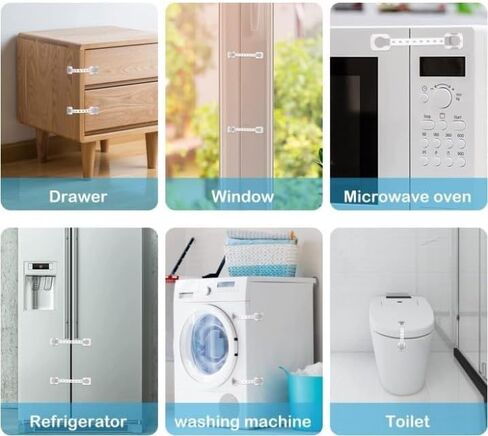 Child Safety Locks 6-Pack Adjustable Double Lock Baby Proofing Latches for Cabinets, Drawers, Fridge & More - Easy Installation with Adhesive, Two-Step Unlocking in Saudi Arabia