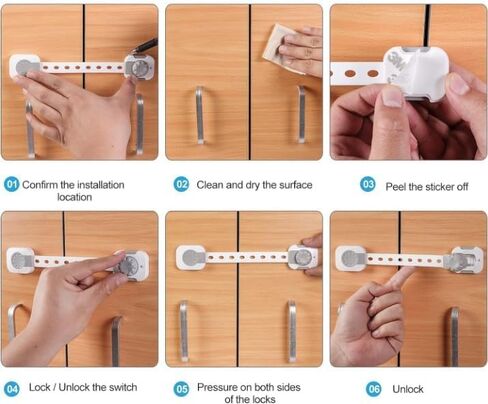Child Safety Locks 6-Pack Adjustable Double Lock Baby Proofing Latches for Cabinets, Drawers, Fridge & More - Easy Installation with Adhesive, Two-Step Unlocking in Saudi Arabia
