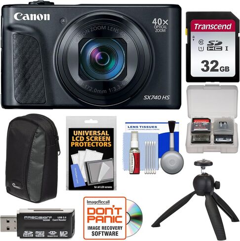 Canon PowerShot SX740 HS Wi-Fi 4K Digital Camera (Black) with 32GB Card + Case + Tripod + Kit (Renewed) in Saudi Arabia