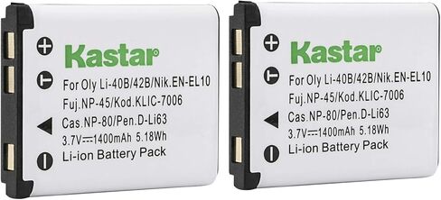 Kastar Battery (حزمة) لـ Pentax Optio D-Li108 ، D-Li63 تعمل مع Pentax Optio L36 ، L40 ، LS465 ، LS1000 ، M30 ، M40 ، M90 ، M900 ، RS1000 ، RS1500 ، T30 ، V10 ، W30 Digital Cameras in Saudi Arabia