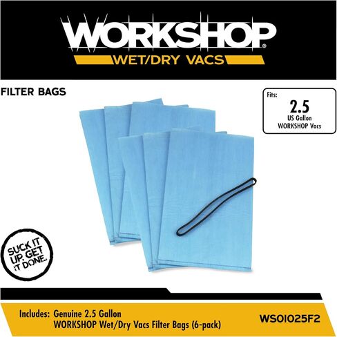 WORKSHOP Wet Dry Vacuum Bags WS01025F Shop Vacuum Bag Filter (3 أكياس مكنسة صغيرة مع حزام تمساح)، فلتر حقيبة لاختيار 2-1/2 جالون إلى 5 جالون مكنسة كهربائية in Kuwait