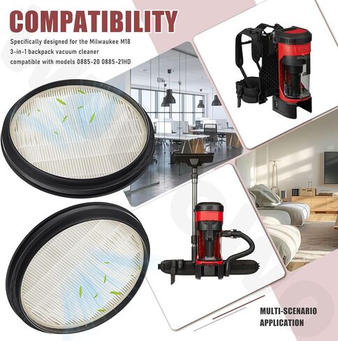 Set of 2 49-90-1963 Replacement Filter Compatible with Milwaukee M18 3 In 1 Backpack Vac Vacuum 0885-21HD 0885-20 in Kuwait