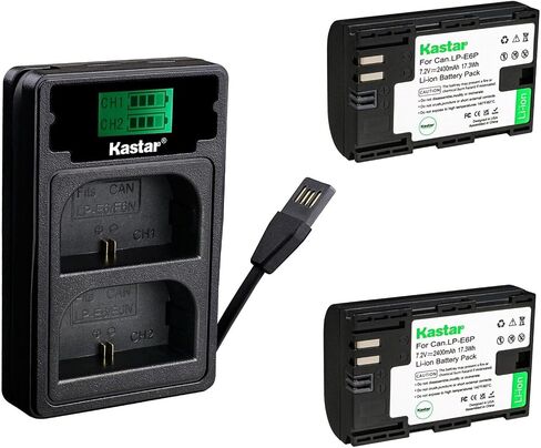 بطارية Kastar 3 Pack LP-E6P وشاحن مع إدخال Miro USB/Type-C متوافق مع بطارية ليثيوم أيون Canon LP-E6 LP-E6NH LP-E6P ، كاميرا Canon EOS R5 Mark II Mirrorless in Saudi Arabia