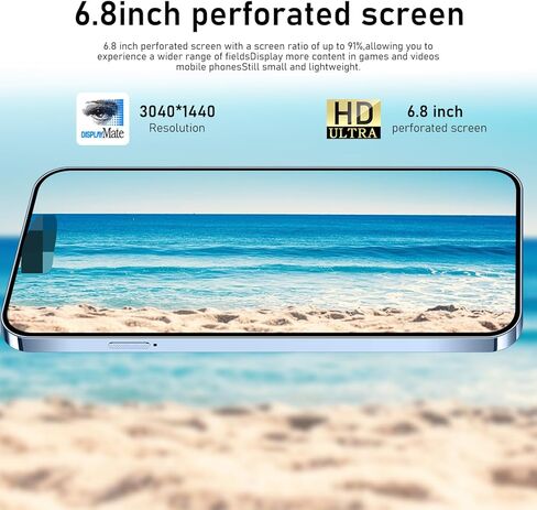 هاتف خلوي I14 Pro MAX غير مقفل، هاتف ذكي طويل عمر البطارية 6.82 بوصة، هواتف غير مقفلة عالية الدقة، 6+256 جيجابايت Android 13.0 مع بطاقة ذاكرة 128 جيجا، شريحة SIM مزدوجة/قفل بصمة الإصبع/معرف الوجه/نظام تحديد المواقع (أسود) in Saudi Arabia