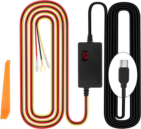 Dash Cam Hardwire Kit 12V 24V to 5V ، عرض رقمي منخفض الجهد القابل للتعديل ، قم بتسجيل مجموعة الأسلاك الصلبة لمراقبة مواقف السيارات ، ويتصل مباشرة ببطارية السيارة (Type-C مستقيم) in Kuwait