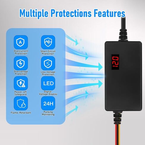 Dash Cam Hardwire Kit 12V 24V to 5V ، عرض رقمي منخفض الجهد القابل للتعديل ، قم بتسجيل مجموعة الأسلاك الصلبة لمراقبة مواقف السيارات ، ويتصل مباشرة ببطارية السيارة (Type-C مستقيم) in Kuwait