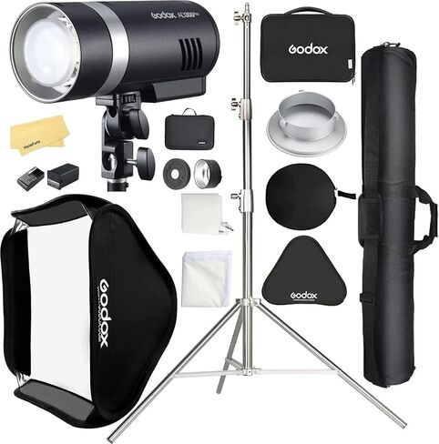 Godox Ad300Pro Camera Flash لـ Canon Sony Nikon Fujifilm Olympus Panasonic ، 2.4g HSS 1/8000s ، 0.01-1.5S وقت إعادة التدوير ، 320 لقطات الطاقة الكاملة ، مع Godox Softbox 80x80cm/32x32+2.8m. in Kuwait