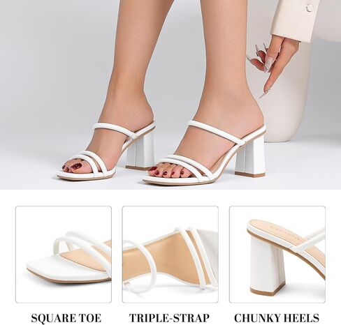 Square Open Toe Heels for Women Strappy Chunky Block Heeled Wedding Comfort Dressy Slides Sandals in Kuwait