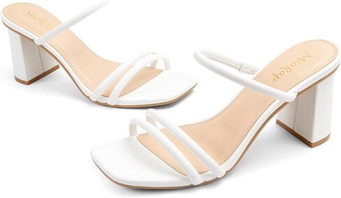 Square Open Toe Heels for Women Strappy Chunky Block Heeled Wedding Comfort Dressy Slides Sandals in Kuwait