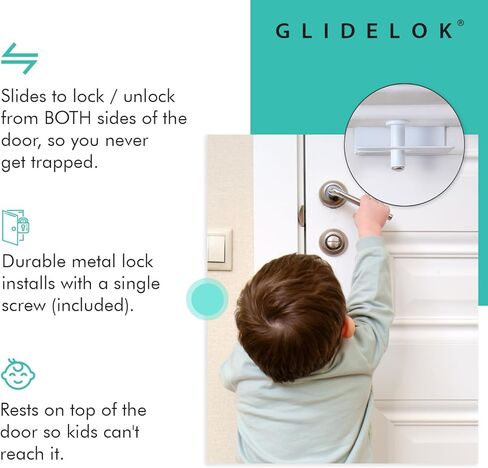 4 Pack – GlideLok Child Safety Door Top Lock | Access Lock from Either Side of The Door | for Interior & Exterior Doors | Metal Child Proof Door Lock (Not Plastic Like Others) in Saudi Arabia