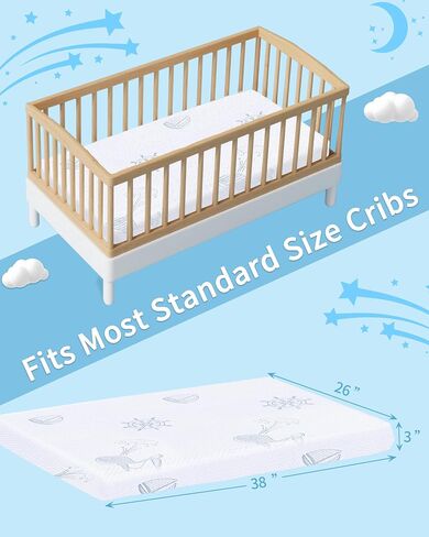 Pack and Play Mattress, 38"x26" Memory Foam Dual-Sided Pack N Play Mattress, Mini Travel Crib Mattresses for Playpen Playard with Removable and Washable Outer Cover in Saudi Arabia