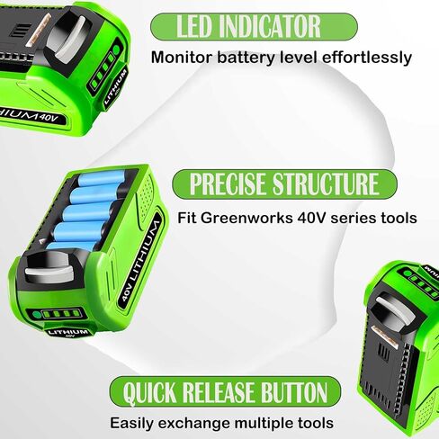 2025 New 6000mah 40V Lithium-ion Battery استبدال Greenworks 40V 29462 29472 29252 20202 25312 | متوافق مع جزازات العشب اللاسلكية ، المنفخات الثلجية ، أدوات الطاقة (حزمة واحدة) in Kuwait