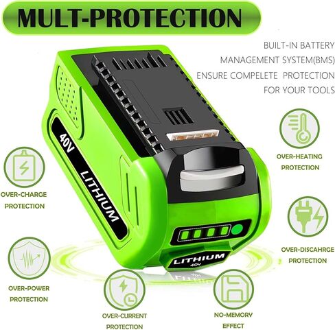 2025 New 6000mah 40V Lithium-ion Battery استبدال Greenworks 40V 29462 29472 29252 20202 25312 | متوافق مع جزازات العشب اللاسلكية ، المنفخات الثلجية ، أدوات الطاقة (حزمة واحدة) in Kuwait