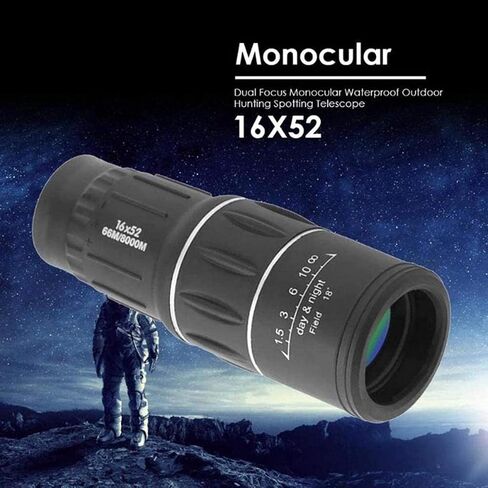 16X52 Monocular Telescope, Dual Focus Monocular Telescope16x Zoom Binoculars 66M / 8000M HD Scope Adjustable Focus Length Eyepiece Lens Suitable for Hiking/Camping in Saudi Arabia